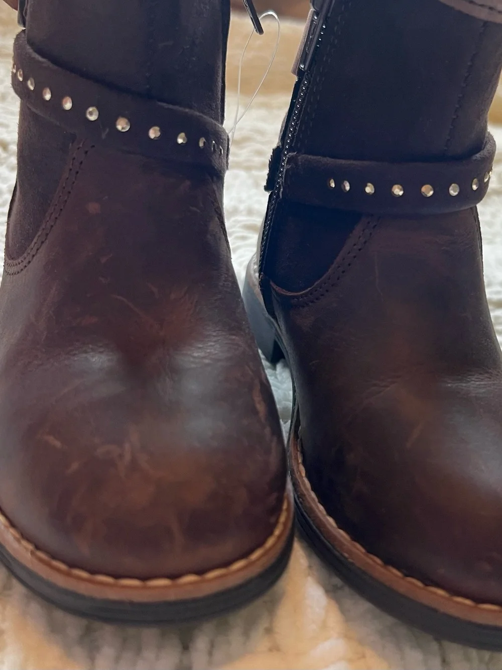 Children's Dark Brown Studded Ankle Boots with Buckle Accent